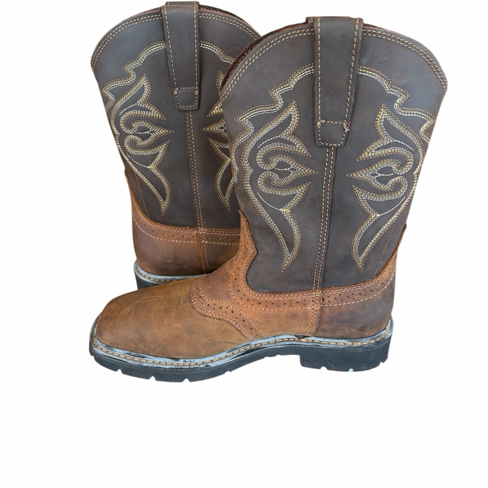 Lincoln Outfitters Western Brown Square Soft Toe Work Boots L9C12- Men's Size 9M